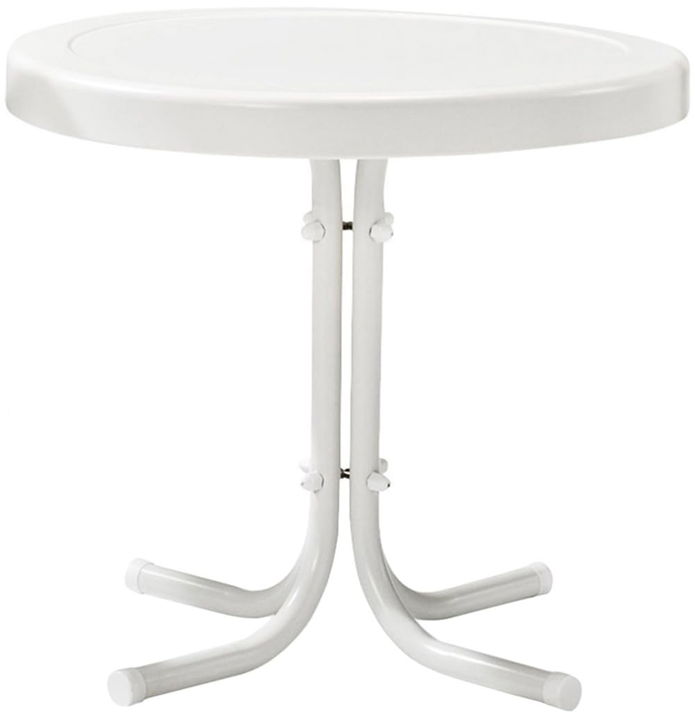 Crosley Furniture Gracie Weather Resistant Retro Metal Outdoor Side Table for Patio, Deck, Porch, Alabaster White