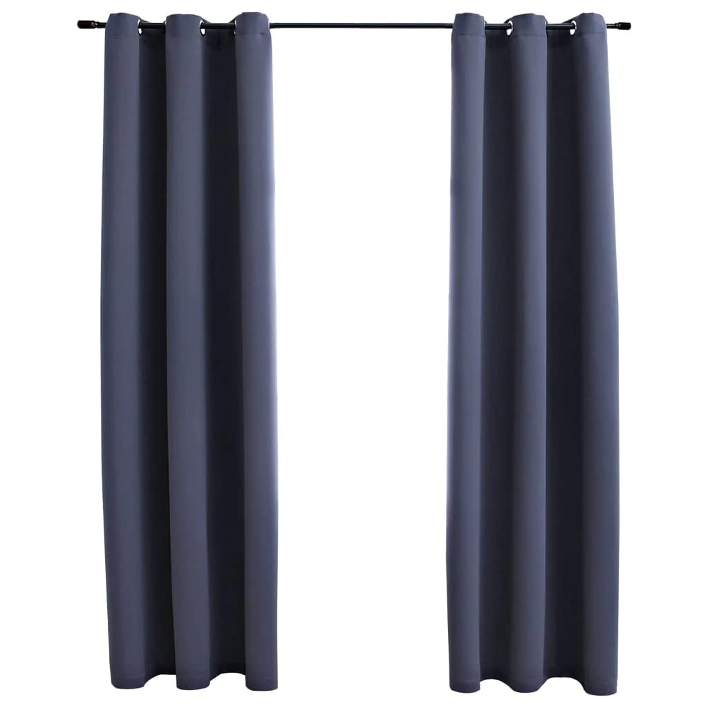 Vidaxl 2X Blackout Curtain With Rings Window Blind Covering Drape Drapery Interior Privacy Bedroom Living Room Anthracite 37&Quot;X84&Quot; Fabric