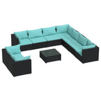 vidaXL Black Poly Rattan 10 Piece Patio Lounge Set - Outdoor Furniture with Water-Resistant Cushions - Modular Design for Maximum Flexibility - Lightweight & Durable Construction - Includes Table ...