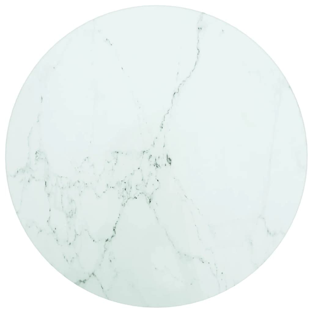 vidaXL Round Tempered Glass Table Top - White Marble Design, Ideal for Dining and Coffee Tables, Easy to Clean, Durable