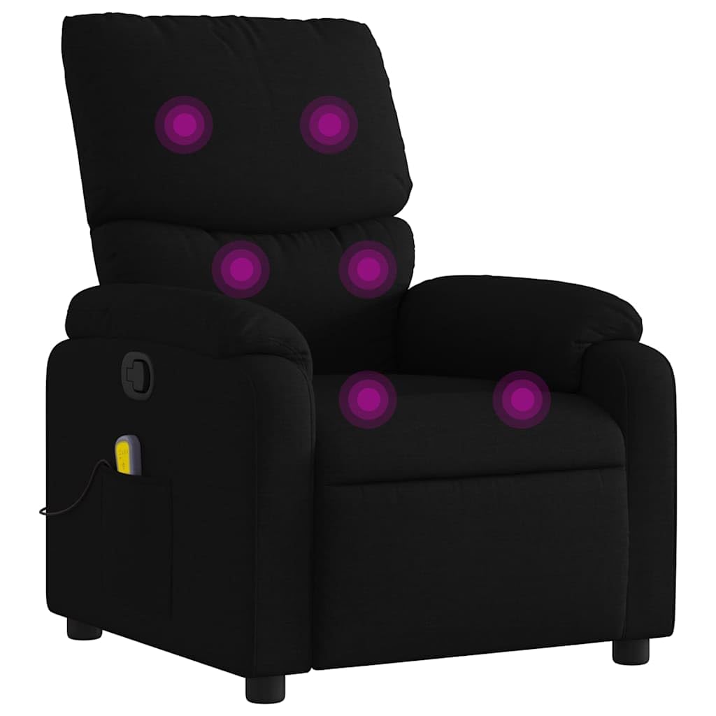 vidaXL Fabric Massage Recliner Chair for Living Room, Home Theater, 6-Point Vibration Massage, Adjustable Back & Footrest, Side Pocket, Black