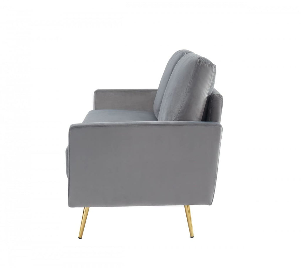 HomeRoots Compact 72' Grey Velvet Sofa with Two Cushions