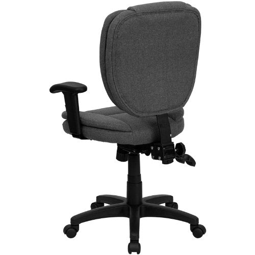 Flash Furniture Caroline Mid-Back Gray Fabric Multifunction Swivel Ergonomic Task Office Chair with Pillow Top Cushioning and Arms