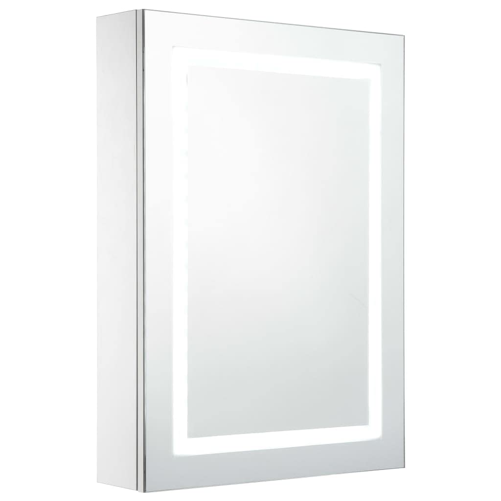 vidaXL Bathroom Vanity Mirror Cabinet with LED - Wall Mounted, 19.7&quot;x5.1&quot;x27.6&quot;, Three Shelves Storage, MDF Melamine Finish, White and Silver.