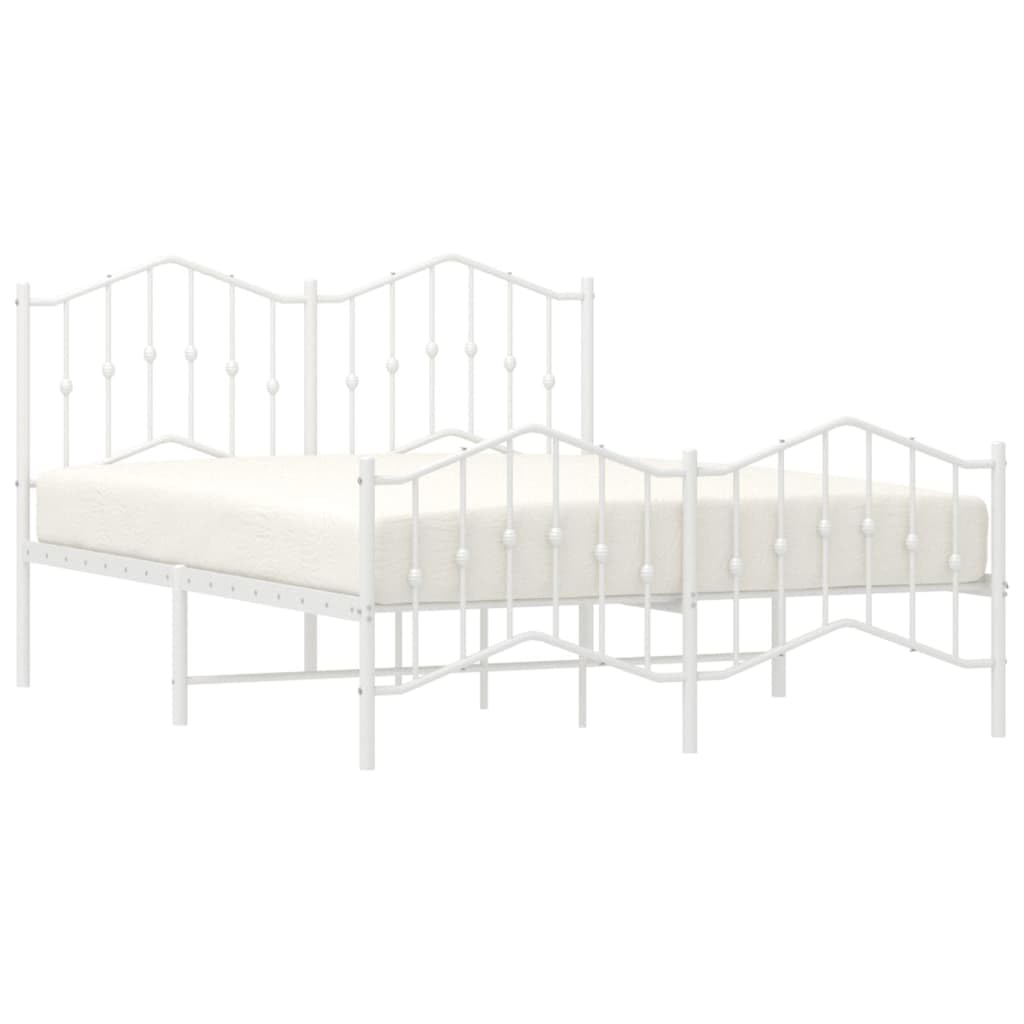 vidaXL White Metal Bed Frame with Headboard & Footboard - Durable Powder-Coated Steel Construction for Bedroom, Supports 53.1&quot;x74.8&quot; Mattress Size