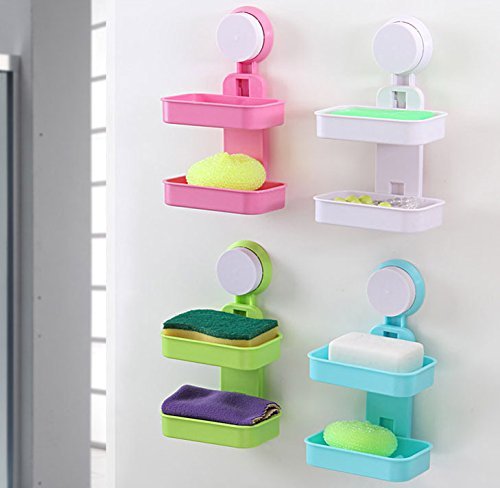 SEASPIRIT Plastic Double Layer Soap Dish Suction Cup Wall Tray SelfAdhesive Stainless Steel Waterproof Kitchen Bathroom Soaps S