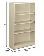 Hon Steel Bookcases-4 Shelf Metal Bookcase, 34-1/2"Wx12-5/8"Dx59"H, Putty