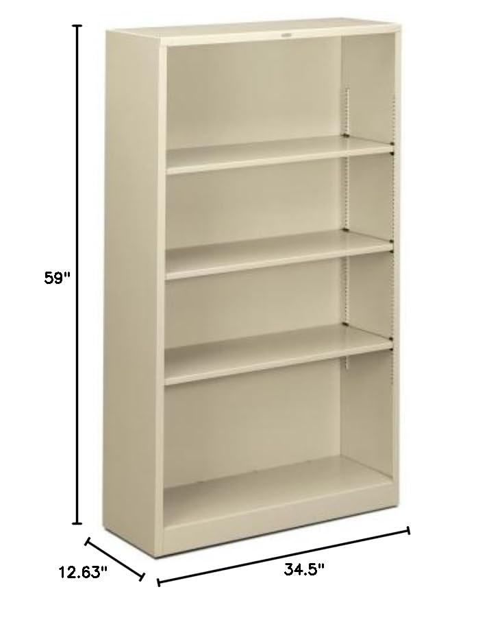 Hon Steel Bookcases-4 Shelf Metal Bookcase, 34-1/2"Wx12-5/8"Dx59"H, Putty