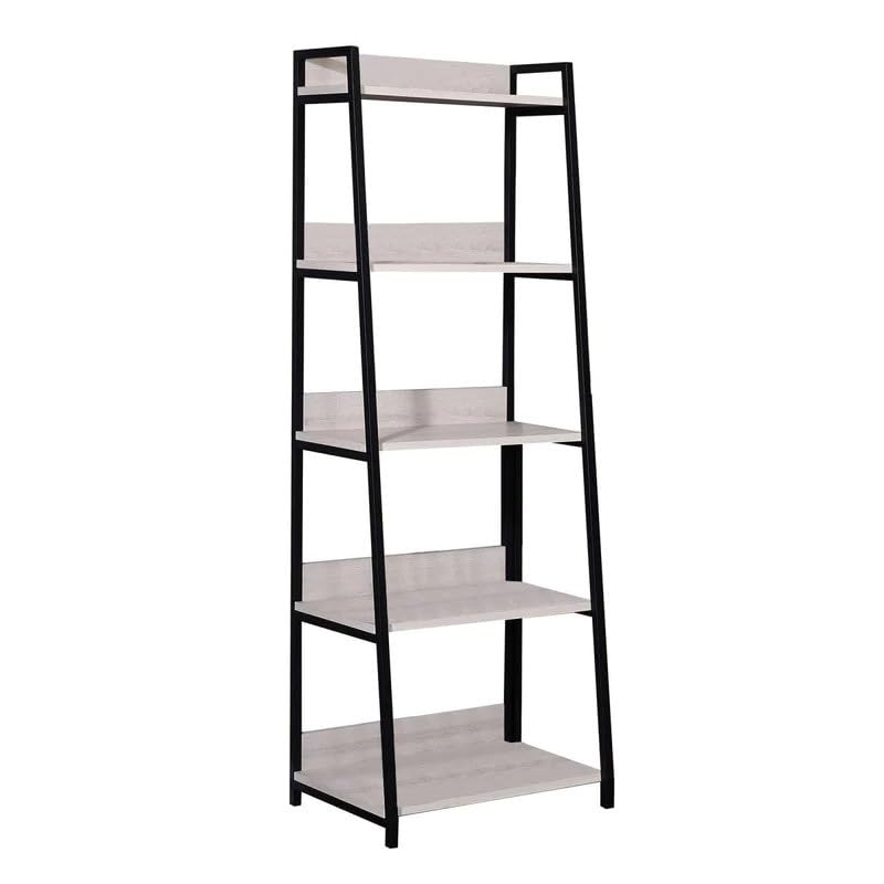 HomeRoots 486298 67 in. Natural & Black Metal Five Tier Ladder Bookcase