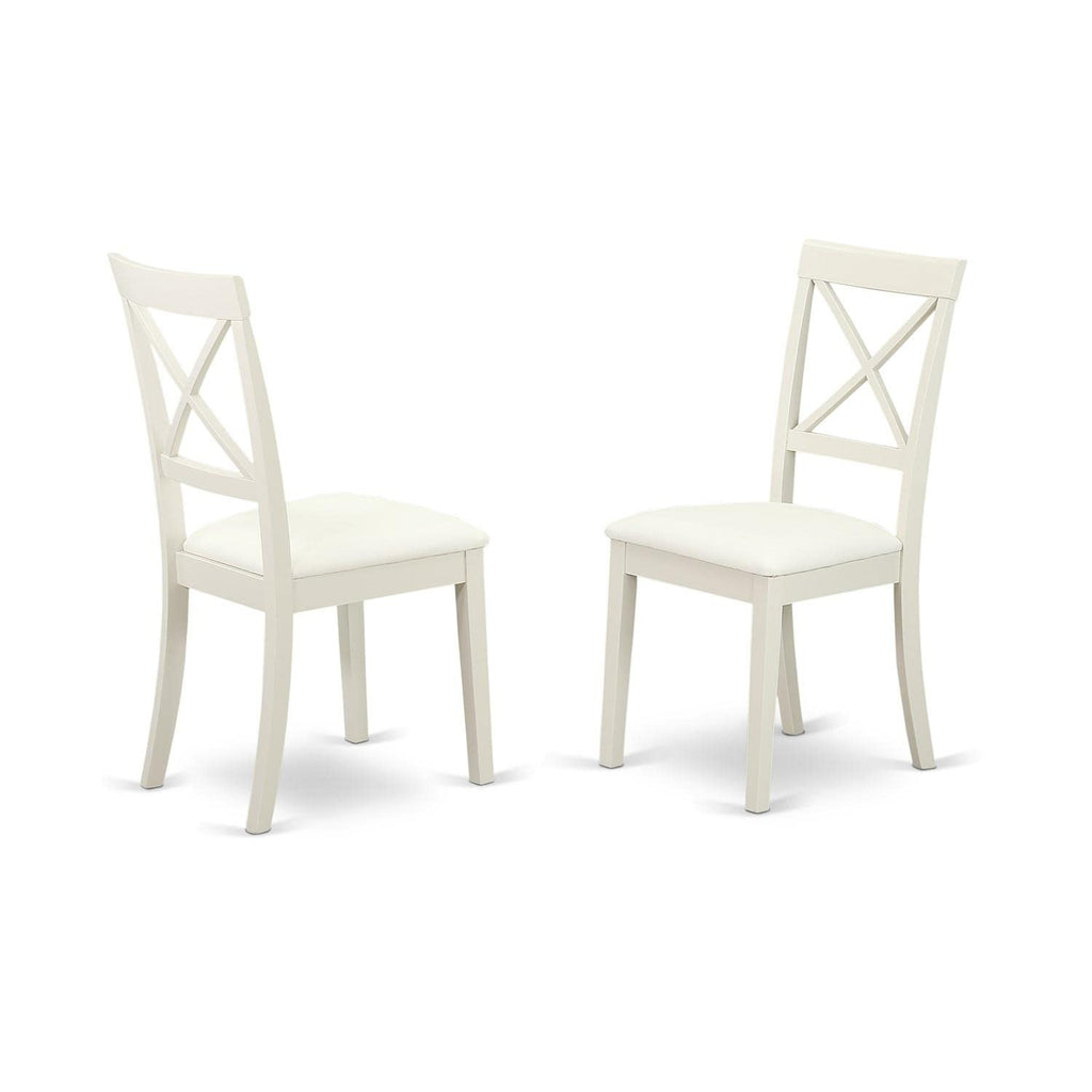 East West Furniture Anbo3-Lwh-Lc 3 Piece Modern Dining Table Set Contains A Round Kitchen Table With Pedestal And 2 Faux Leather Kitchen Dining Chairs, 36X36 Inch, Linen White