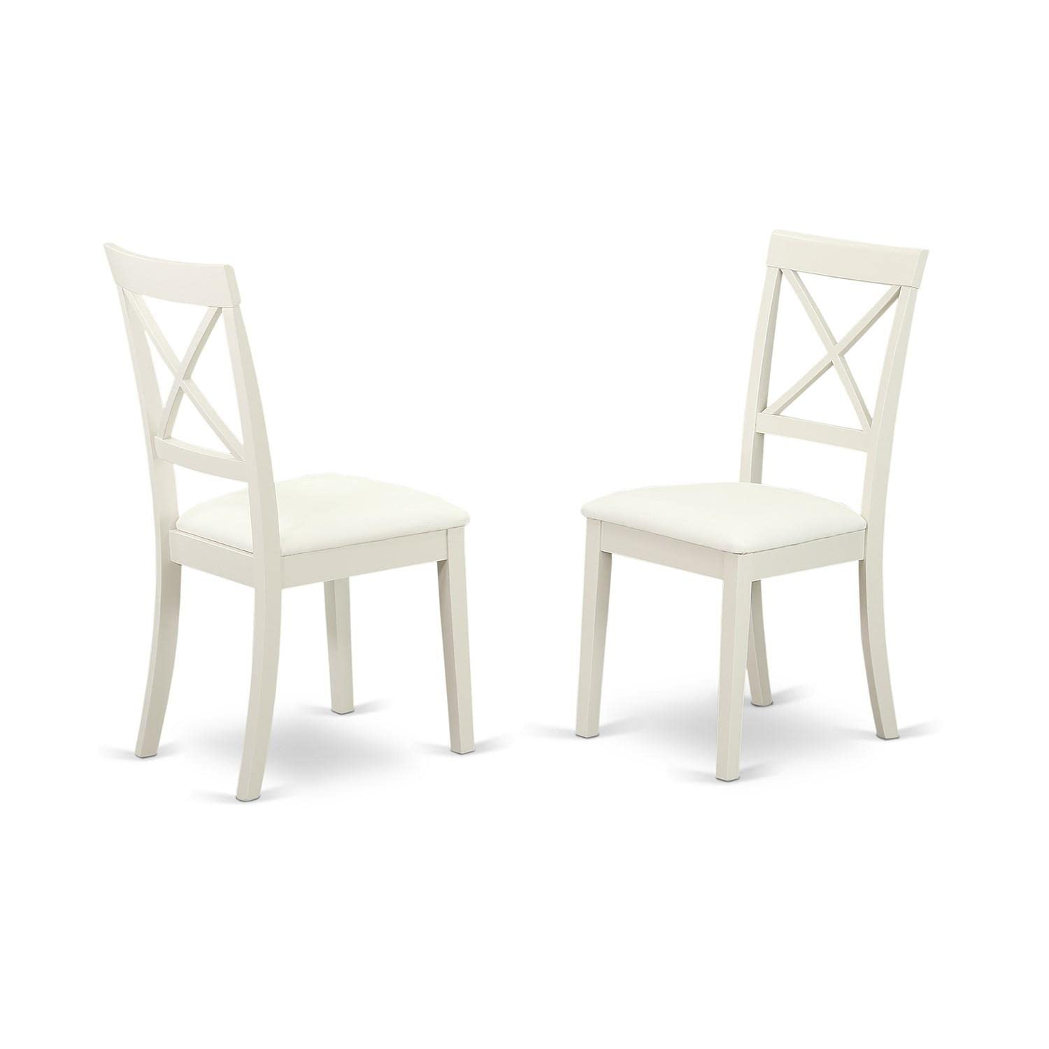 East West Furniture Anbo3-Lwh-Lc 3 Piece Modern Dining Table Set Contains A Round Kitchen Table With Pedestal And 2 Faux Leather Kitchen Dining Chairs, 36X36 Inch, Linen White