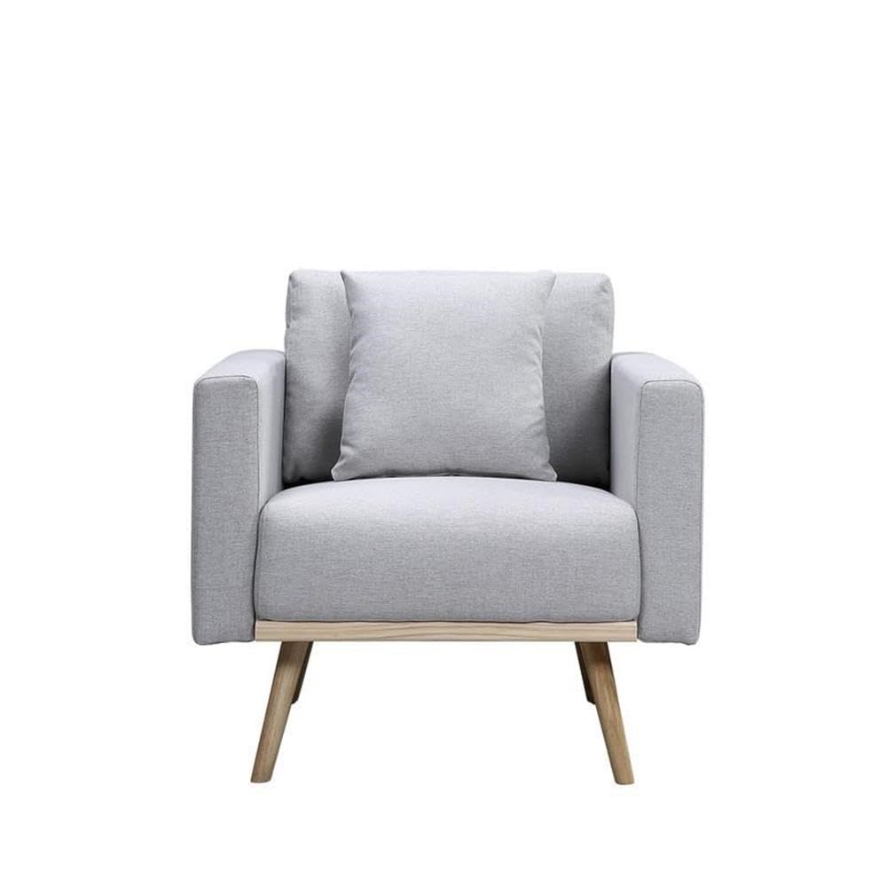 Lilola Home Easton Light Gray Linen Fabric Chair with USB Charging Ports Pockets & Pillows