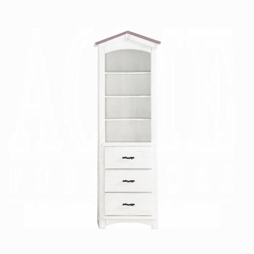 Acme Tree House Transitional Wooden Bookcase Cabinet in Pink and White