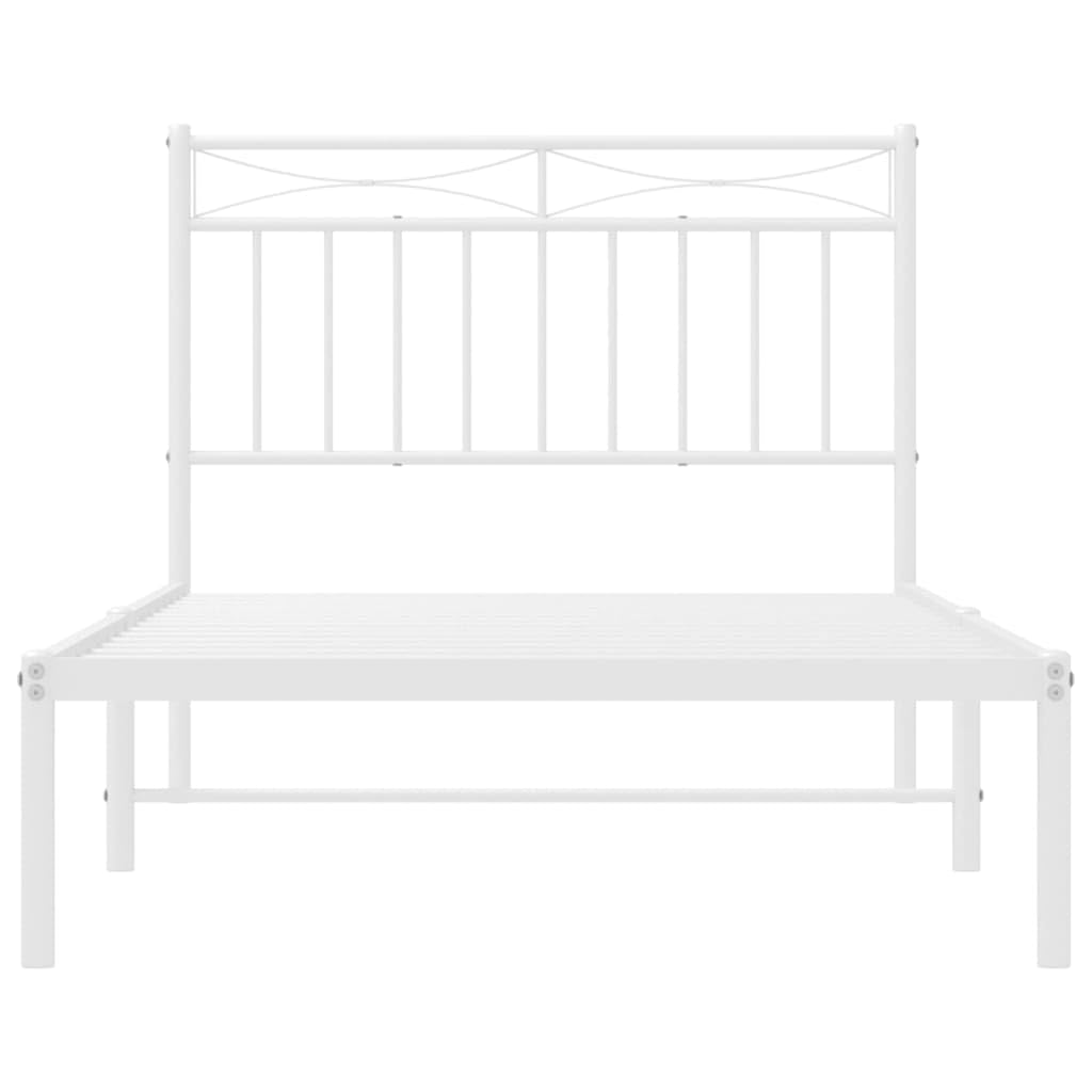 vidaXL Modern Metal Bed Frame with Supportive Headboard - White Powder-Coated Steel Single Bed Frame, Extra Underbed Storage Space