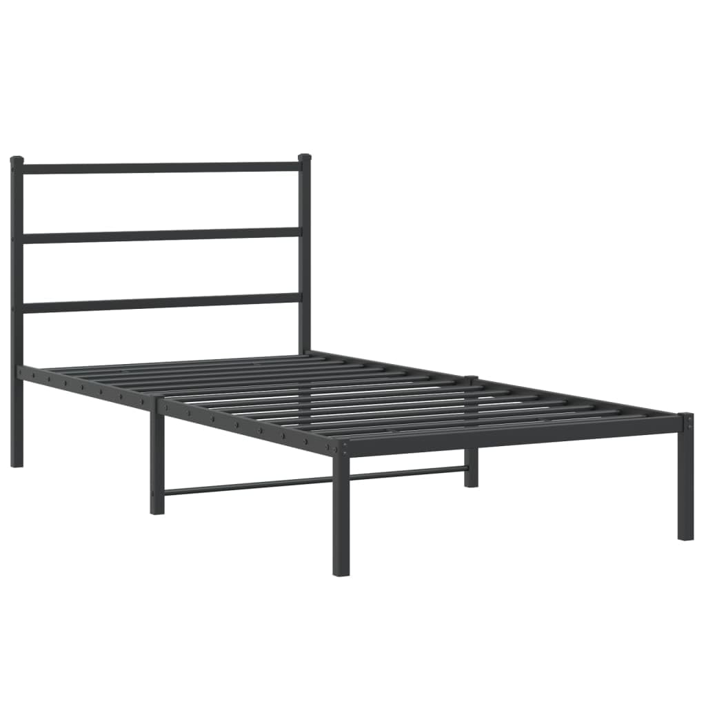 vidaXL Black Metal Bed Frame-Single Bed with Headboard, Steel Construction, 81.5x41.3x35.4 Inches, Ample Under-Bed Storage