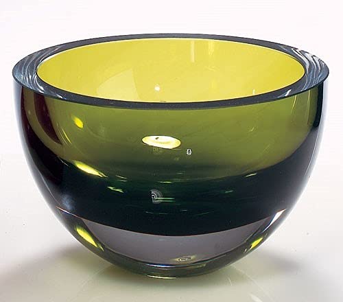 HomeRoots glass Moss Green Mouth Blown Polish Crystal Thick Walled Bowl