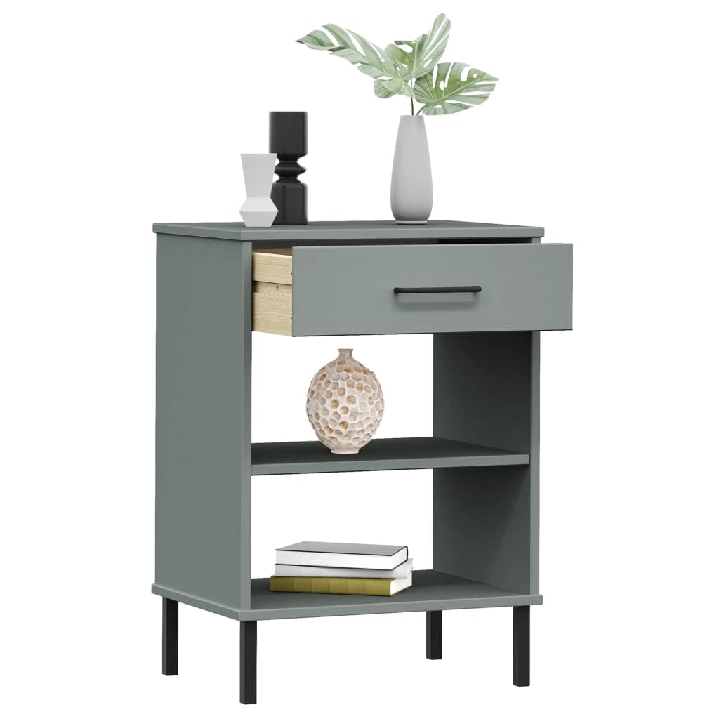 INLIFE Console Cabinet with Metal Legs Gray Solid Wood Pine Oslo