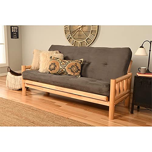 Kodiak Furniture Lodge Futon with Suede Fabric Mattress in Natural/Gray