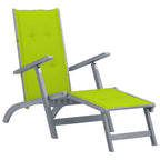 vidaXL Solid Acacia Wood Patio Deck Chair with Footrest and Bright Green Cushion, Indoor/Outdoor, Adjustable 3-Height Settings, Foldable