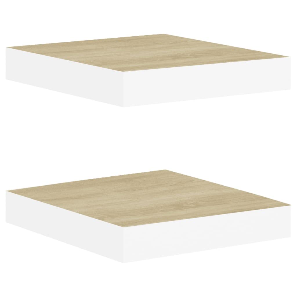 SKM Floating Wall Shelves 2 pcs Oak and White 9.1&quot;x9.3&quot;x1.5&quot; MDF