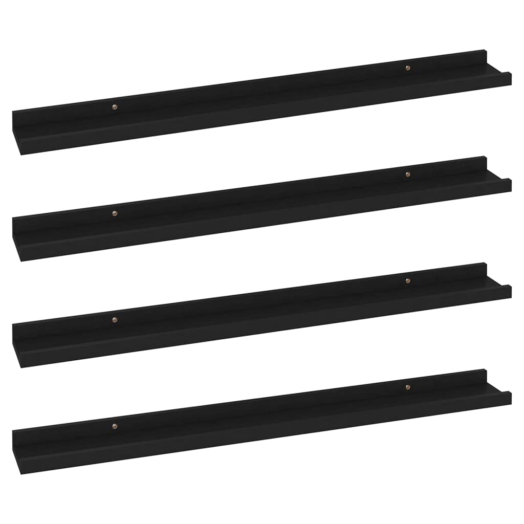 vidaXL Modern Black Wall Shelves- Durable MDF Construction, Set of 4, Stylish and Versatile, Easy to Clean.
