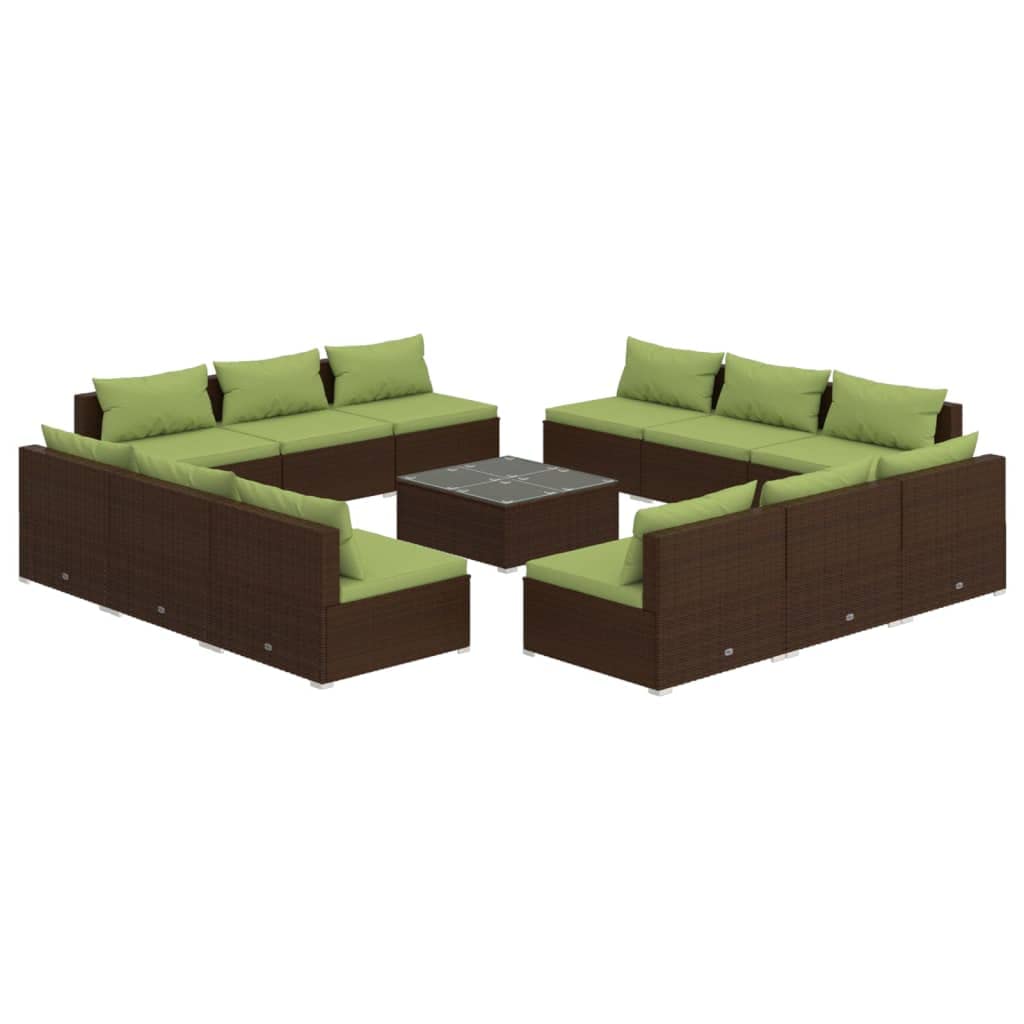 Vidaxl Patio Lounge Set 13 Piece With Cushions Garden Outdoor Lawn Yard Terrace Balcony Seat Seating Sofa Furniture Poly Rattan Brown