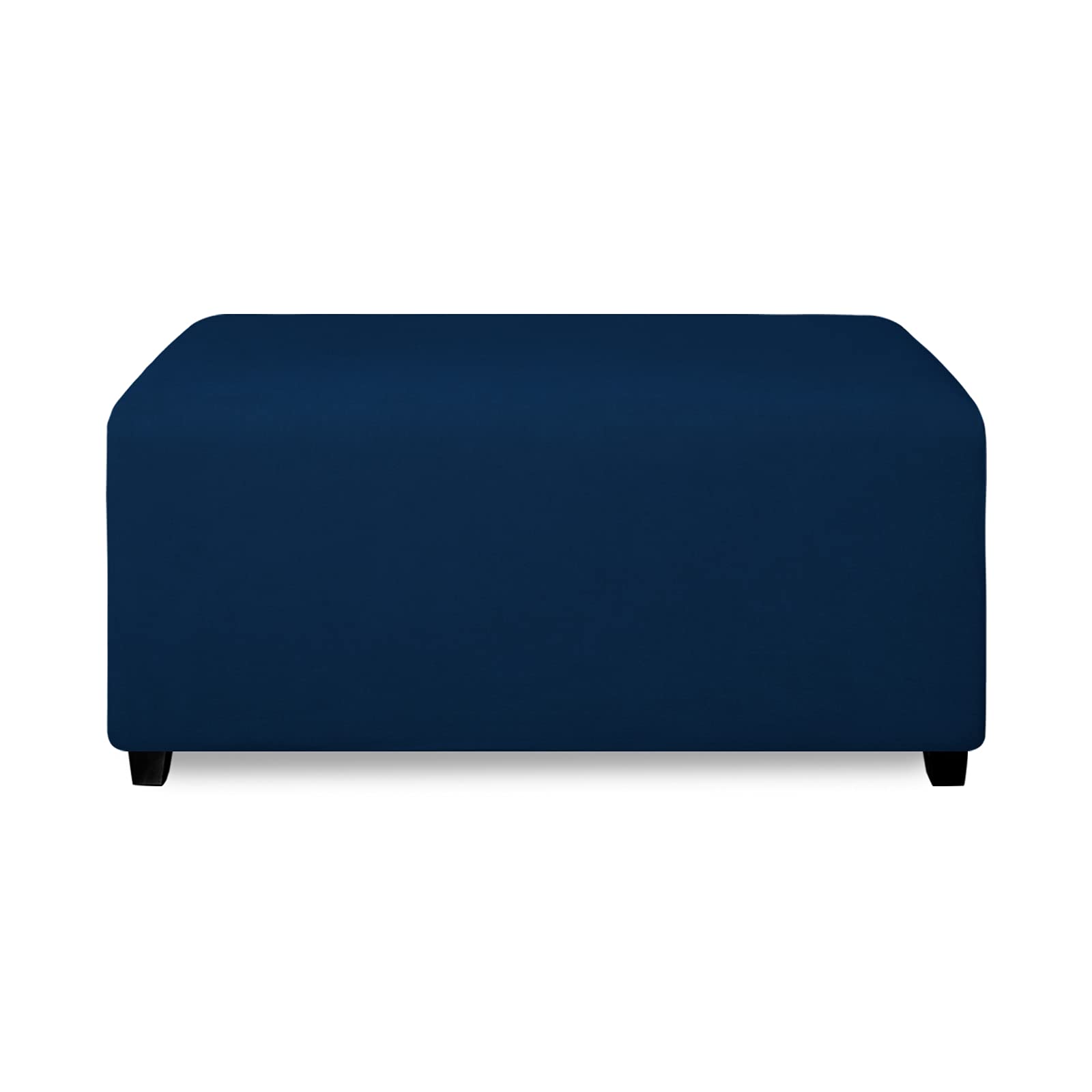 Purefit Super Stretch Soft Form Fit Ottoman Cover Rectangle - Ottoman Slipcovers For Foot Stool & Folding Storage Furniture For Living Room With Nonslip Elastic Bottom (Small, Navy)