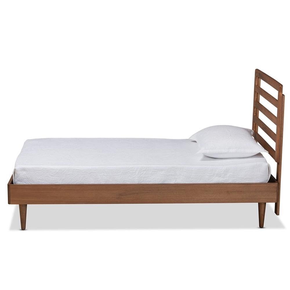 Baxton Studio Ryo Mid-Century Modern Transitional Walnut Brown Finished Wood Twin Size Platform Bed