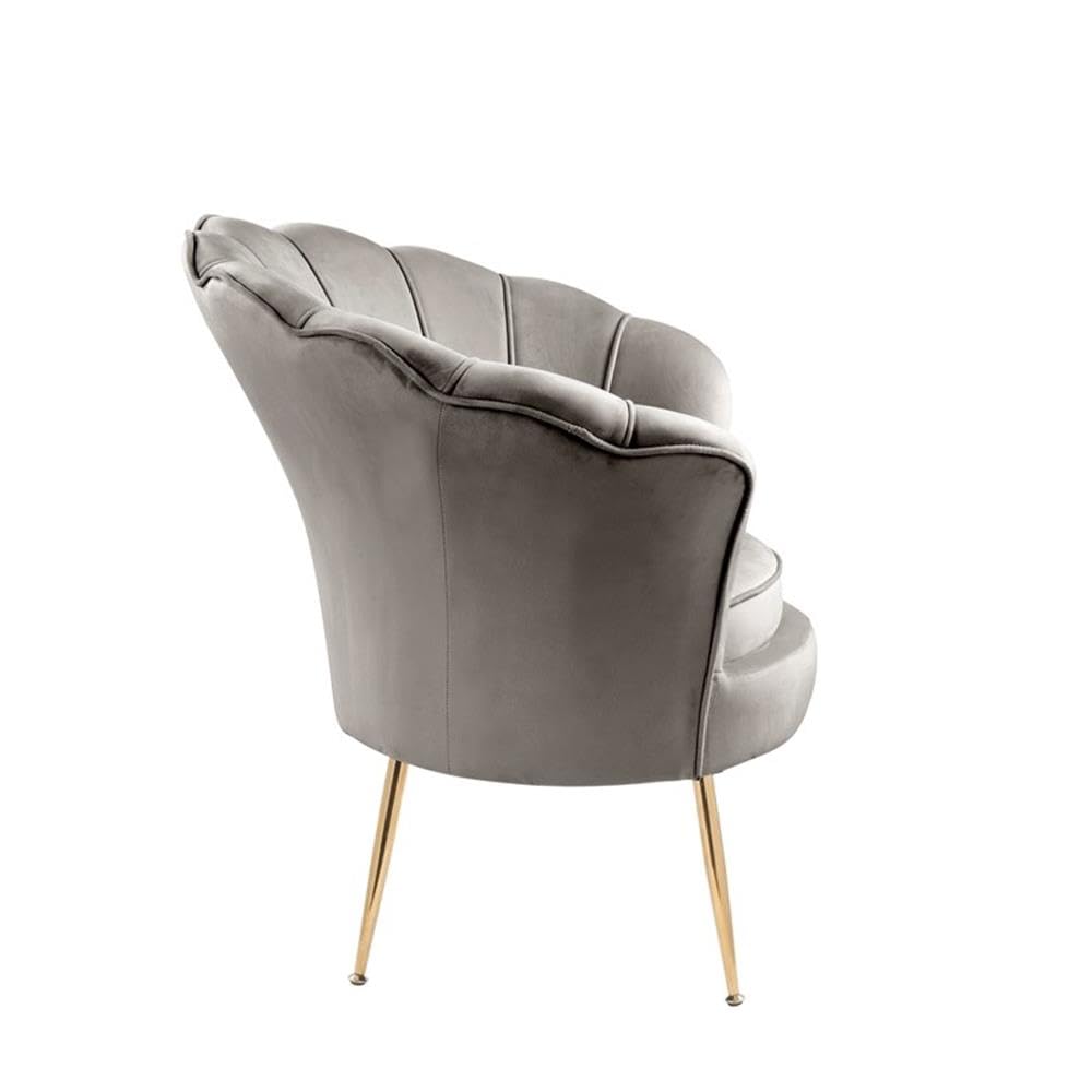 Lilola Home Angelina Gray Velvet Scalloped Back Barrel Accent Chair with Metal Legs