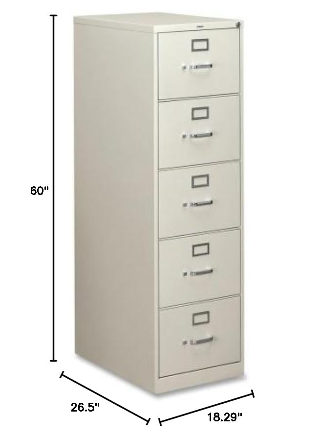 Hon 310 Series Vertical Files W/Locks-5 Drawer File, Vertical,Legal,18-1/4"X26-1/2"X60",Light Gray