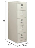 Hon 310 Series Vertical Files W/Locks-5 Drawer File, Vertical,Legal,18-1/4"X26-1/2"X60",Light Gray