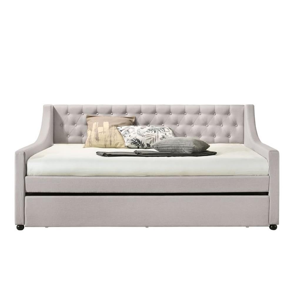 Acme Lianna Tufted Upholstered Full Daybed and Twin Trundle in Beige Fabric