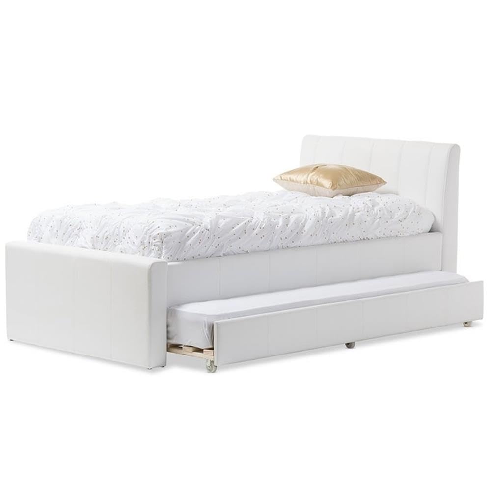 Baxton Studio Cosmo Modern and Contemporary Black Faux Leather Trundle Bed, Twin, White