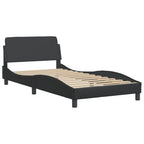 vidaXL Black Faux Leather Single Bed Frame with Wave Design Headboard, Plywood Slats System - Chic and Supportive 39.4"x74.8"