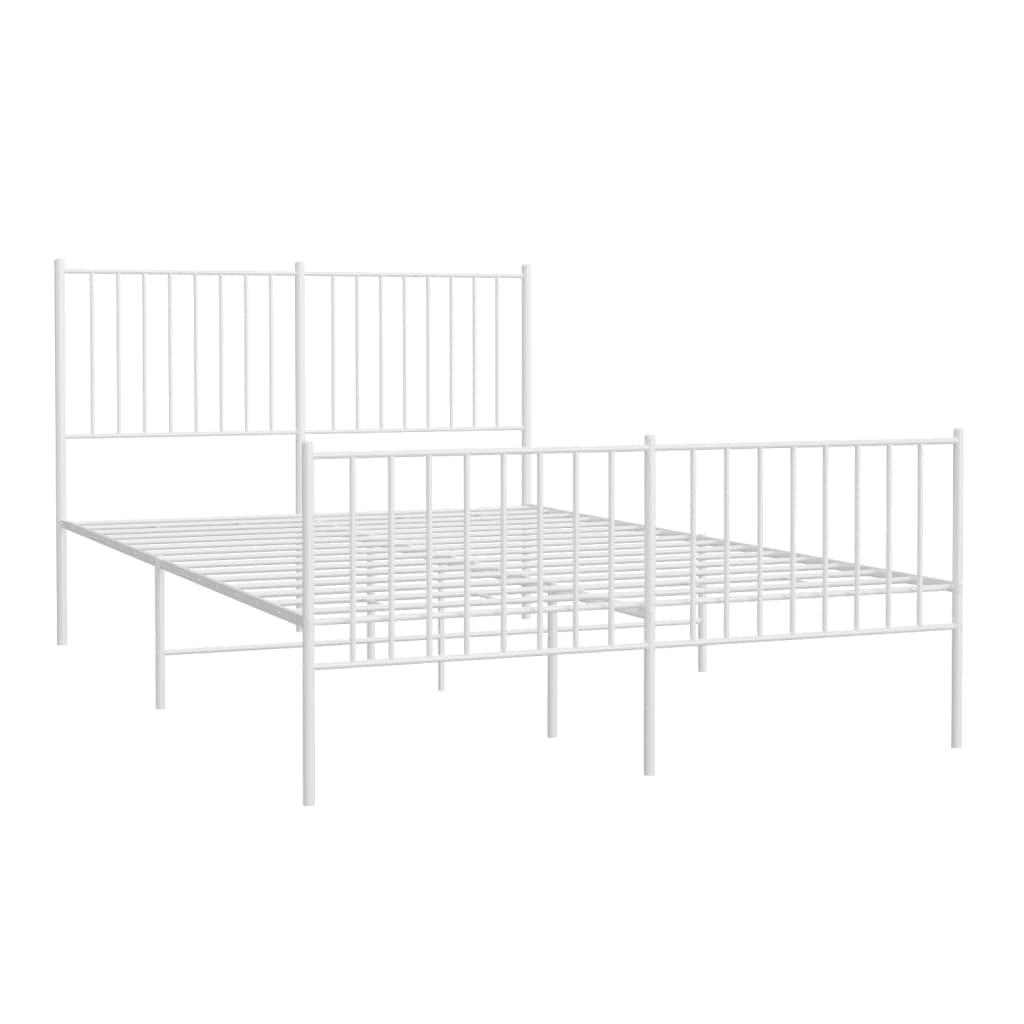 vidaXL Robust Metal Bed Frame with Headboard and Footboard, Classic Design, Extra Under Bed Storage Space, White Steel, Suitable for 53.9&quot;x74.8&quot; Mattress