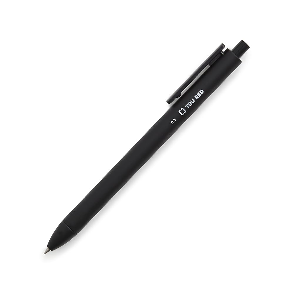 Staples Tru Red Retractable Quick Dry Gel Pens Fine Point 0.5Mm Blk, 5/Pk