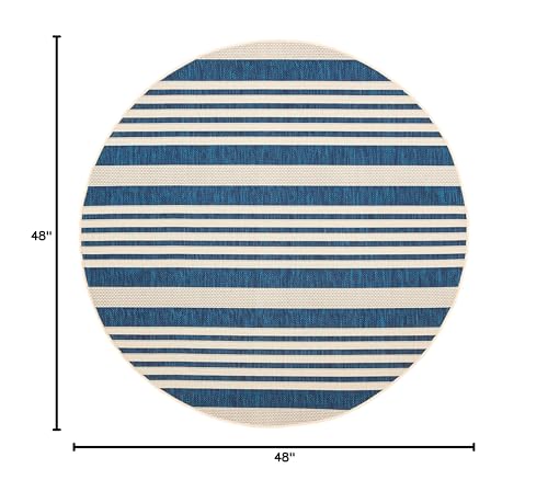 Safavieh Courtyard Collection Area Rug - 4' Round, Navy & Beige, Non-Shedding & Easy Care, Indoor/Outdoor & Washable-Ideal For P