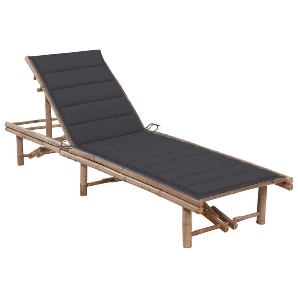 vidaXL Patio Lounge Chair, Outdoor Chaise Lounge Chair with Adjustable Backrest, Sunlounger with Cushion, Sunbed for Backyard Poolside, Bamboo