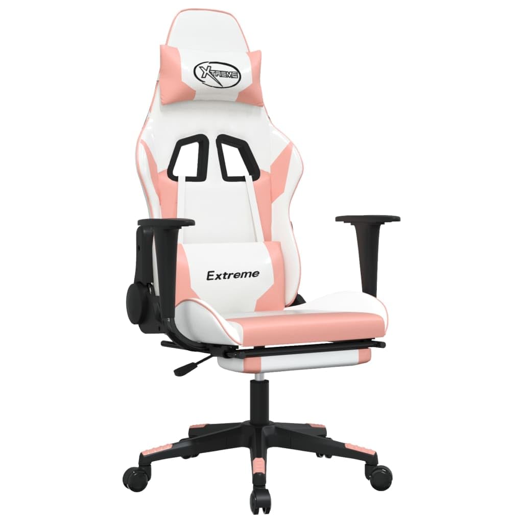 vidaXL Adjustable Gaming Chair with Footrest, Stain-Resistant Faux Leather - Comfort, Style, and Functionality in White and Pink