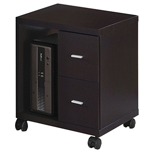 Monarch Specialties 7004, Printer Cart, Rolling File, Mobile, Storage, Work, Laminate, Brown, Contemporary, Modern Office Cabinet-Espresso 2 Drawer On Castors, 17.75&quot; L x 17.75&quot; W x 23&quot; H, Cappuccino