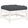 vidaXL Solid Wood Pine Patio Footstool with Cushion - White - Modular Garden Lounge Set Element - Sturdy Outdoor Furniture - Comfortable Seating Solution