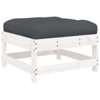 vidaXL Solid Wood Pine Patio Footstool with Cushion - White - Modular Garden Lounge Set Element - Sturdy Outdoor Furniture - Comfortable Seating Solution