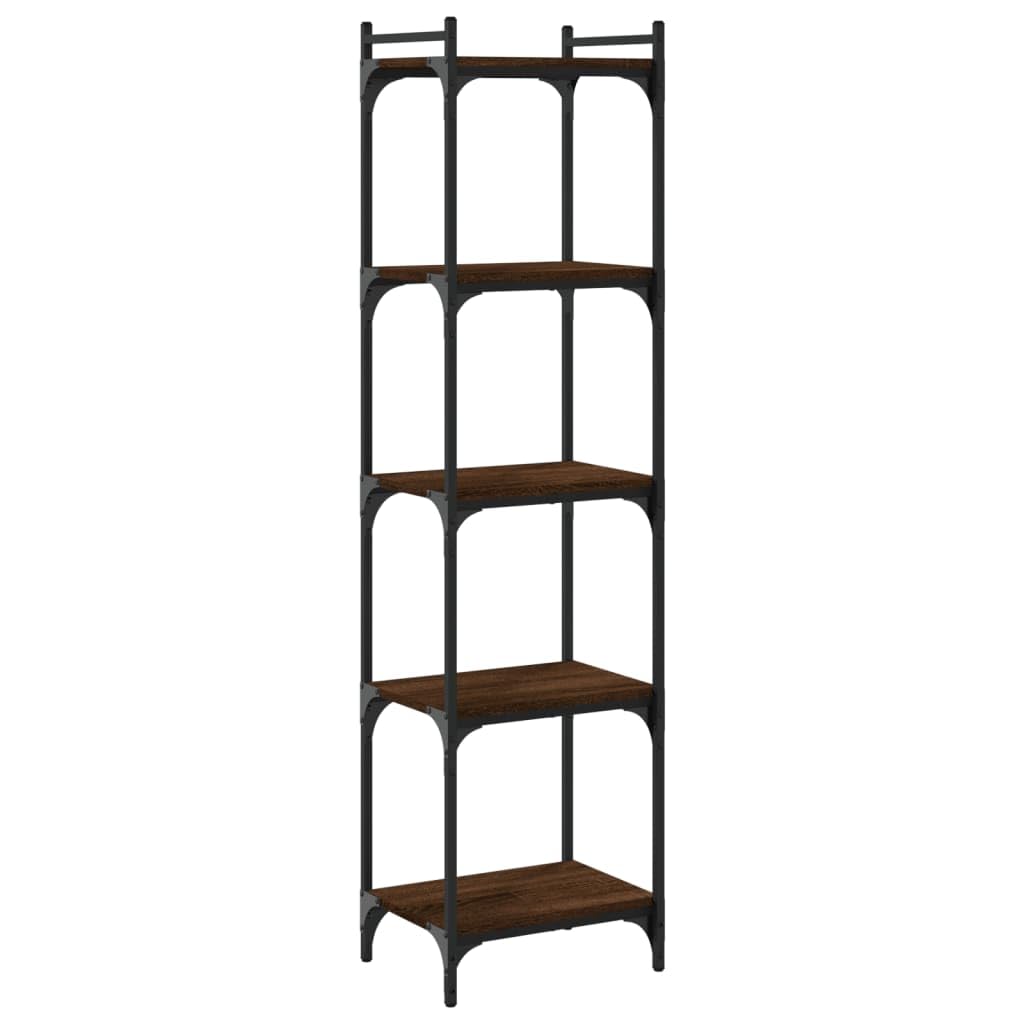 vidaXL 5-Tier Bookcase Brown Oak Engineered Wood - Practical Storage Solution for Books and Daily Essentials with Adjustable Feet and Metal Frame