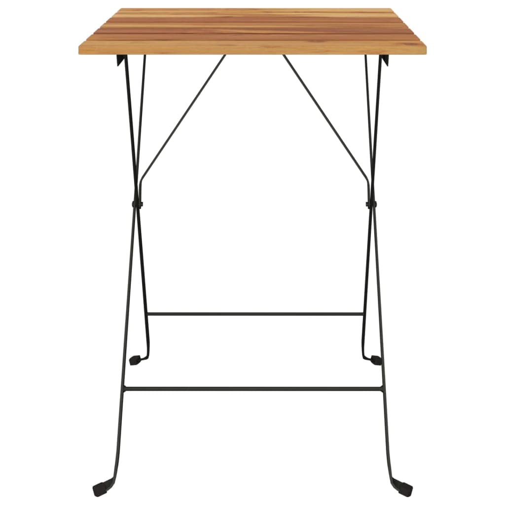 vidaXL Portable Folding Bistro Table - Outdoor Furniture Piece, Solid Teak Wood and Steel Construction, Weather Resistant, Versatile Use, Easy Storage and Transportation