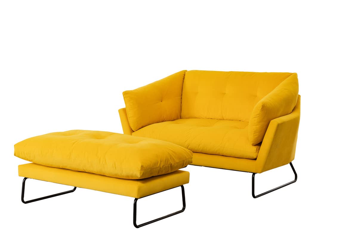 Lilola Home Karla Yellow Velvet Contemporary Loveseat and Ottoman