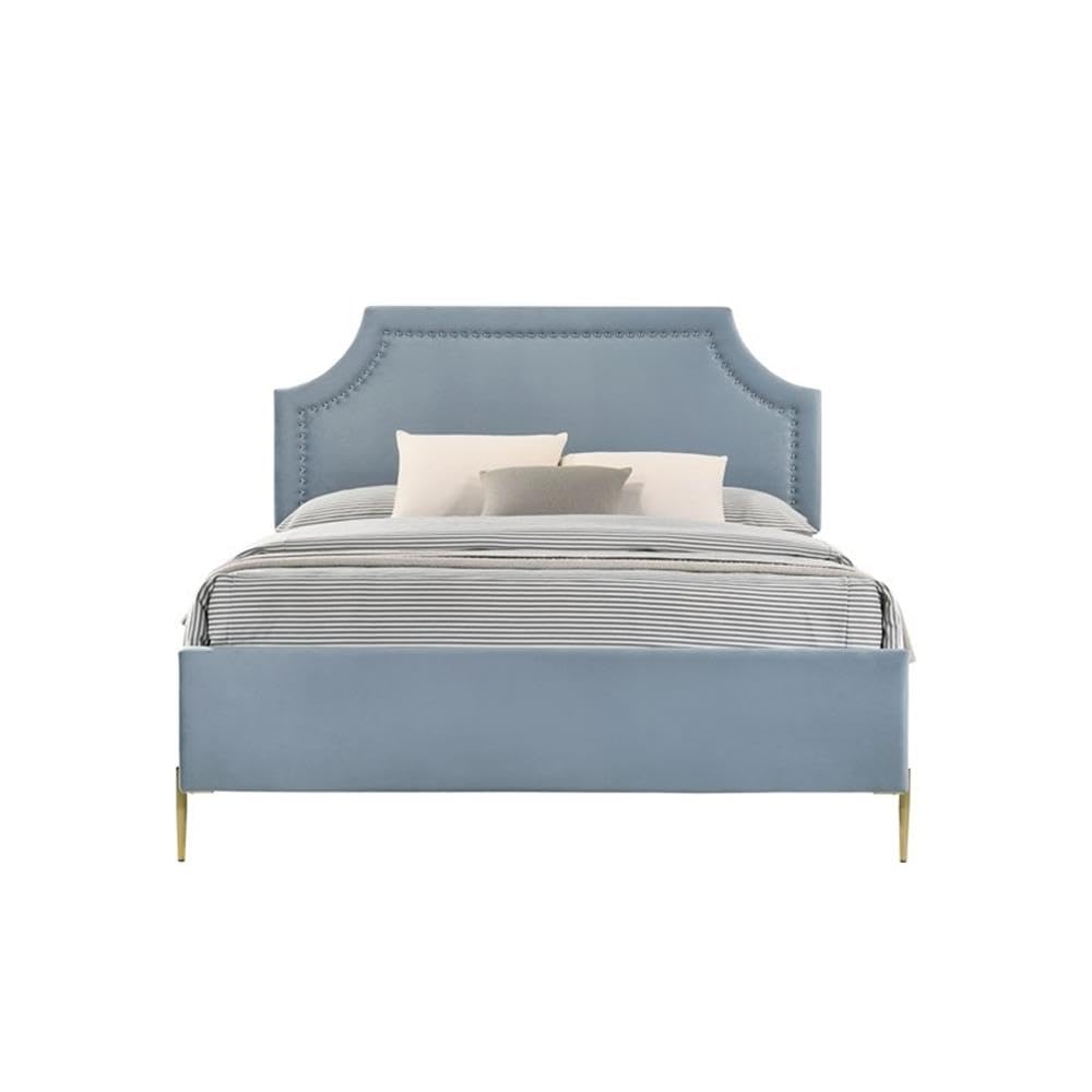 Acme Milla Queen Bed in Light Blue Velvet