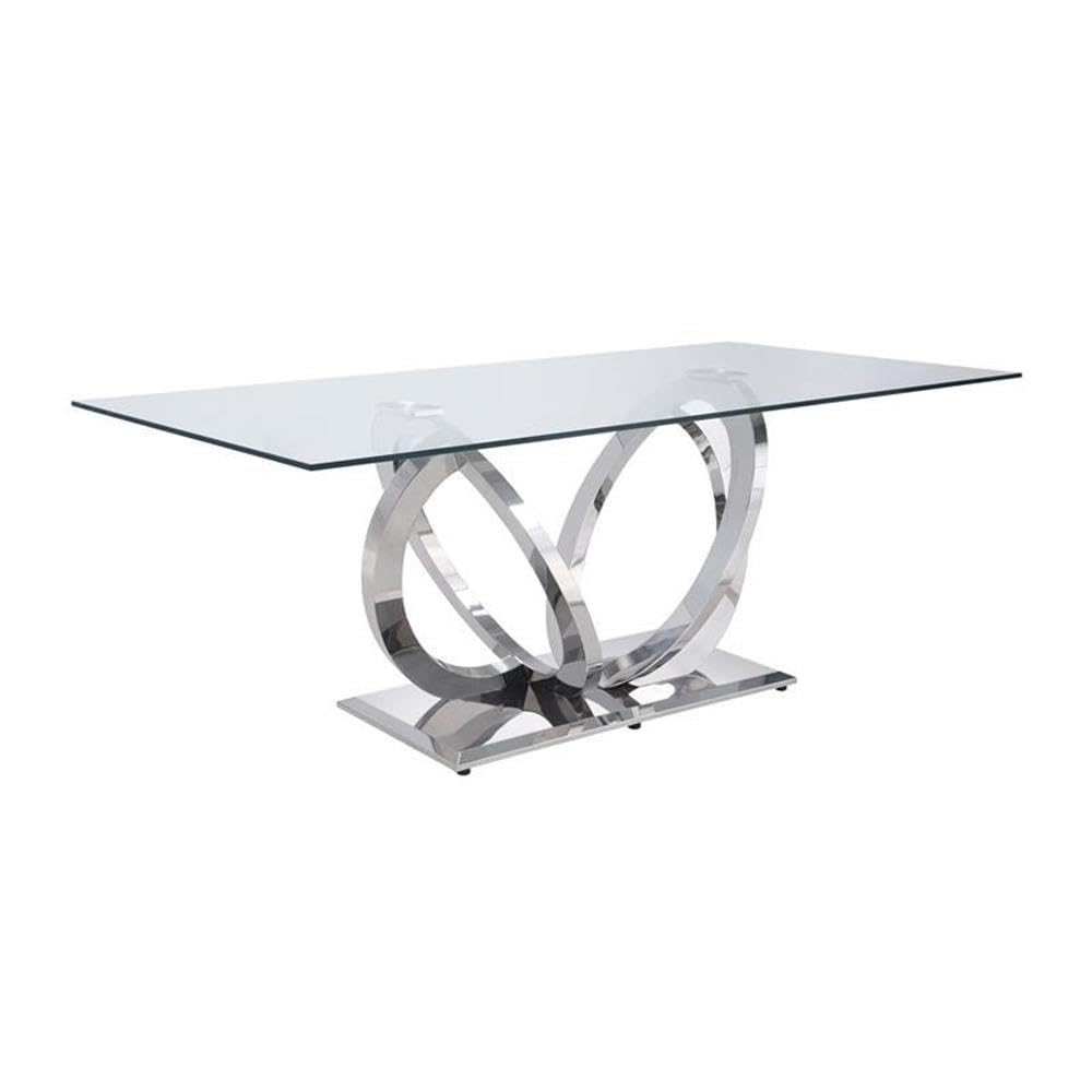 Acme Finley Dining Table in Clear Glass and Mirrored Silver Finish