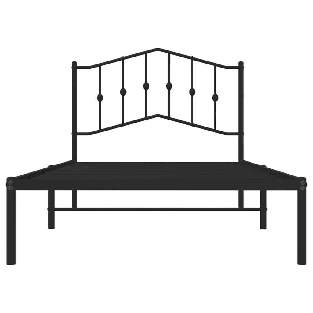 vidaXL Sturdy Steel Single Bed Frame with Comfortable Back-Support Headboard- Classic Design in Black - Extra Storage Space Beneath