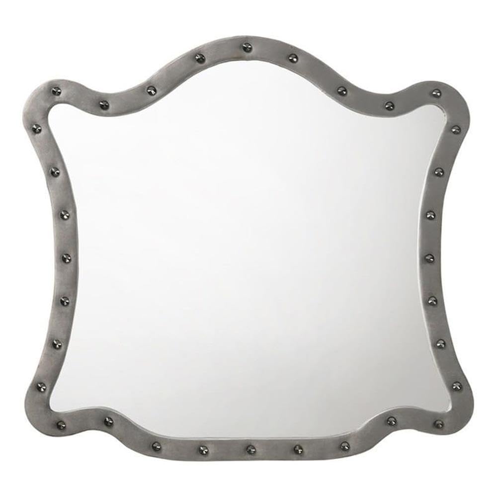 Acme Perine Velvet Upholstered Tufted Dresser Mirror In Gray