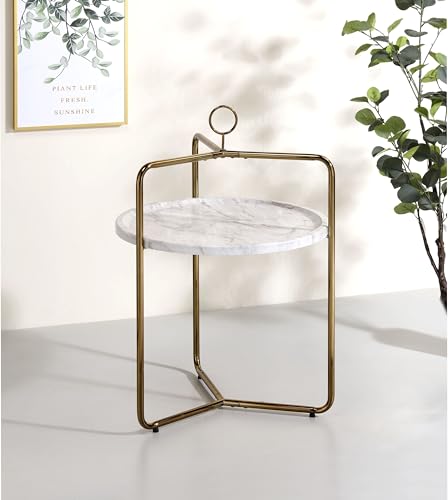 Steve Silver Furniture Miro Side Champagne Bronze Finish, White Faux-Marble Tray, Light and Airy Modern Design End Table, 19 x 19.5 x 28